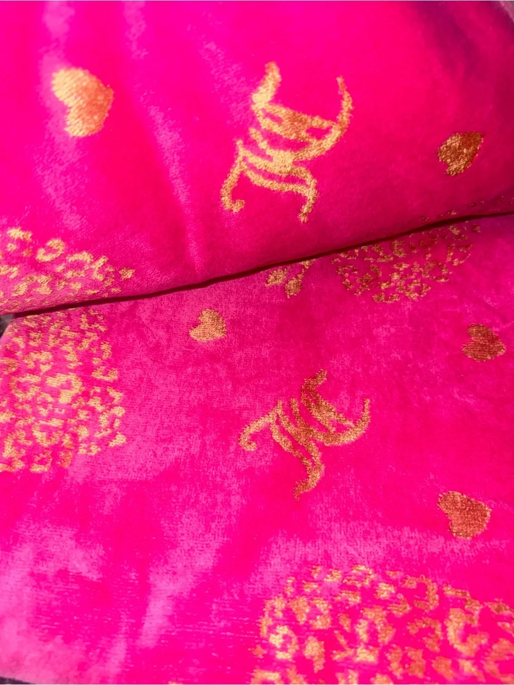 Juicy Couture Hot Pink Towels with Gold Accents